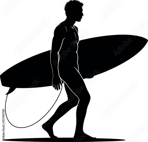 Surfers silhouette on white background