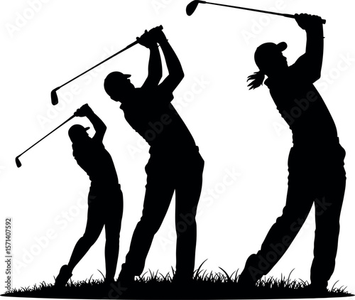 Golfers silhouette on white background