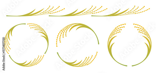 稲穂をあしらった和風フレームのデザイン素材セット（文字なし ラベル 枠 パーツ ベクター）