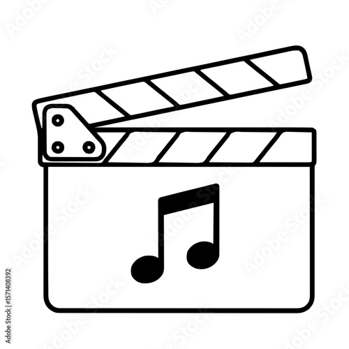 Clapperboard with Music Note Icon – Minimalist Film Audio Symbol, suitable for sound sync, music clip, and video edit concept