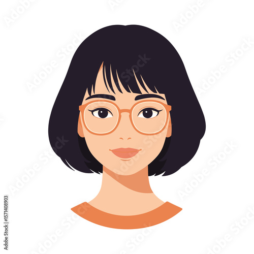 Portrait of a Young Woman with Dark Bob and Round Glasses