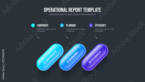 Product Briefing Presentation Design Vector Illustration. Advertising Strategy 3 Option Diagram Slide Template. Company Growth Three Step Infographic Slideshow Layout.