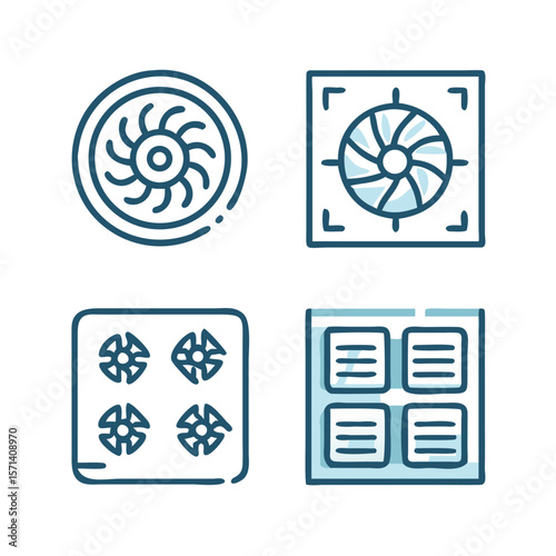 Comprehensive HVAC Vector Icon Set A collection of detailed and scalable icons representing heating ventilation and air conditioning systems for residential and industrial applications suitable