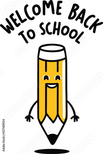 Cheerful Pencil Mascot Welcome Back to School