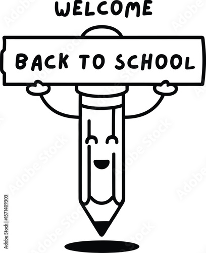 Happy Pencil Holding Welcome Back to School Banner