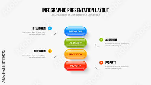 Market Launch 4 Step Diagram Frame Template. Product Visualization Slide Design Vector Illustration. Sales Performance Four Option Infographic Presentation Layout.