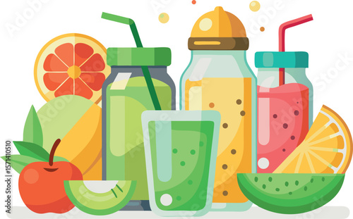 detox drink icon set.
