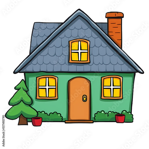 Colorful Sketch of a House. Cartoon House Illustration.