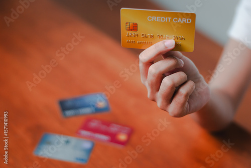 Business transaction action financial decisions office environment credit card usage close-up perspective