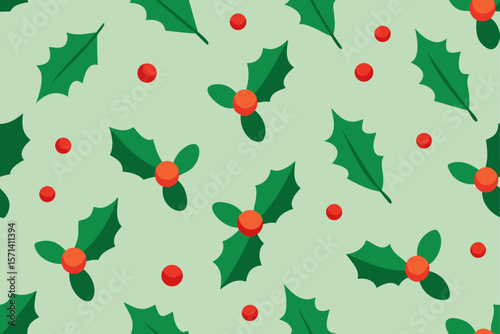 Holly Berries And Mistletoe Leaves Seamless Pattern