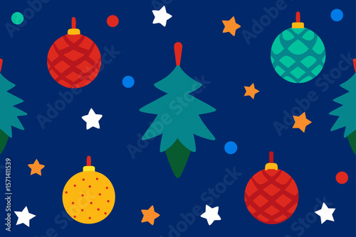Repeating Christmas Balls Stars And Pinecone Pattern