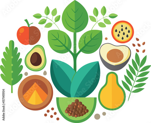 Organic food label icon set 