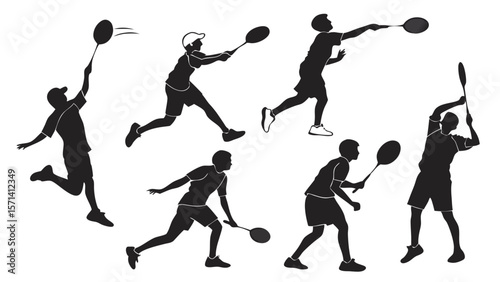 Dynamic Silhouettes of Badminton Players in Action - Sporty and Energetic Poses