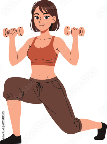 Woman doing lunges with dumbbells workout fitness routine exercise training