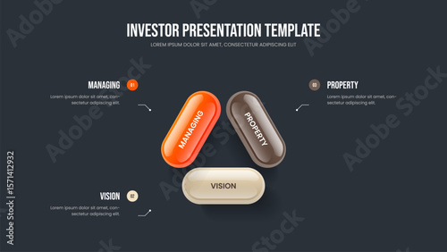 Financial Innovation Slide Design Vector Illustration. Market Profile Three Option Infographic Slideshow Template. Service Forecast 3 Element Diagram Frame Layout.