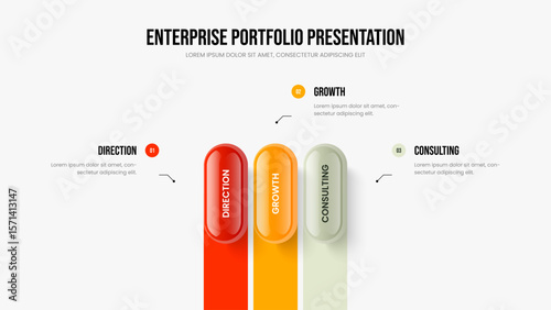 Company Analysis 3 Step Diagram Slideshow Template. Professional Introduction Frame Layout Vector Illustration. Marketing Showcase Three Option Infographic Presentation Design.