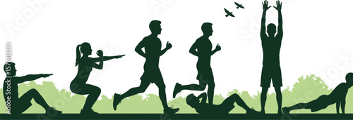 Fitness workout routine exercise training silhouette vector illustration