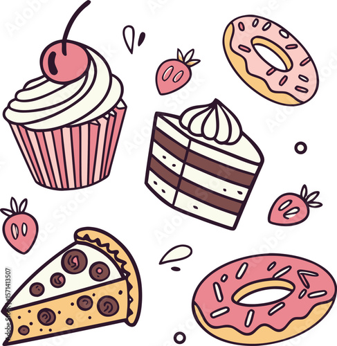 sweet dessert themed icons set.