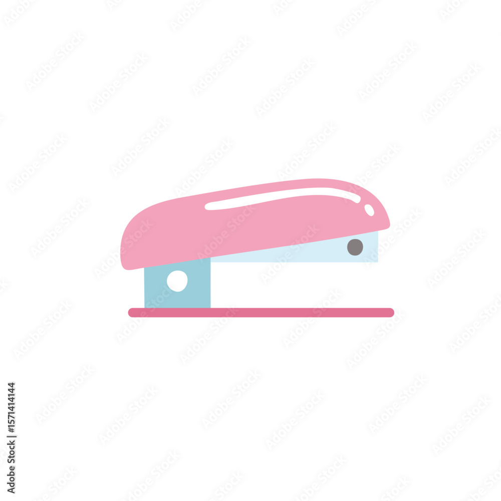 A charming pink stapler on a plain background, ready for any office task. The design is simple and cute A charming pink stapler on a plain background, ready for any office task. The design is simple and cute