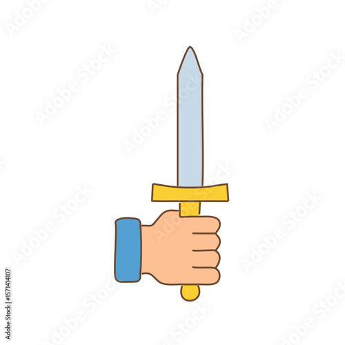 A hand firmly grips a shining sword, ready for action. The scene embodies strength and resolve, and a willingness to face challenges.