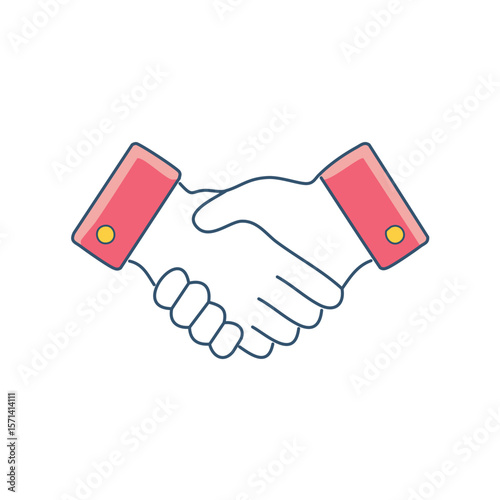 Two hands shaking, symbolizing agreement and partnership. The hands are depicted with a simple, clean design.