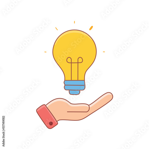 Hand holding a bright yellow light bulb illuminating, symbolizing a brilliant idea or innovation