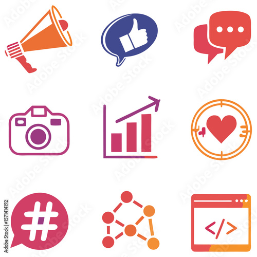 Social Media & Marketing Icons , Gradient Vector Icons 