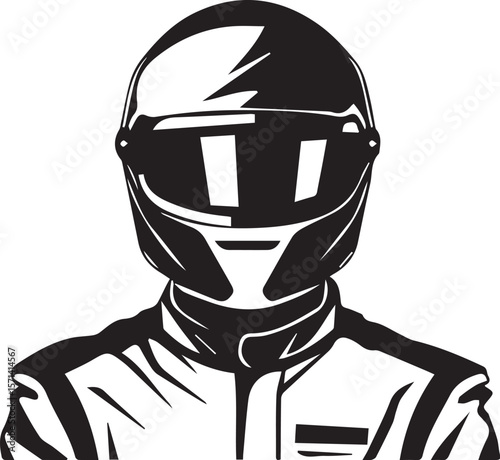Print Race Driver in Helmet and Suit Silhouette
