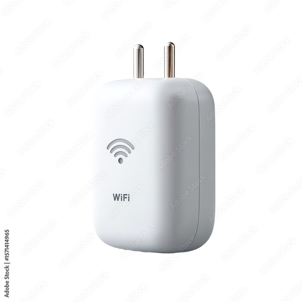Obraz premium A white WiFi signal booster with two metal prongs designed to extend wireless internet coverage.