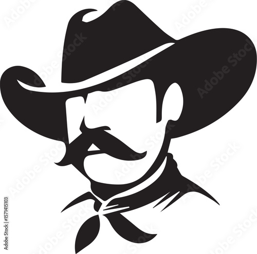 Print Cowboy with Moustache and Hat Silhouette