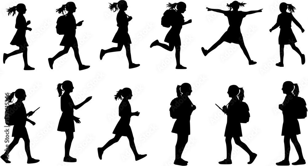 Fototapeta premium vector, isolated silhouette little girl on white background 