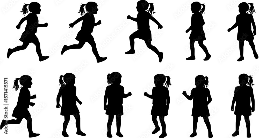 Fototapeta premium vector, isolated silhouette little girl on white background 