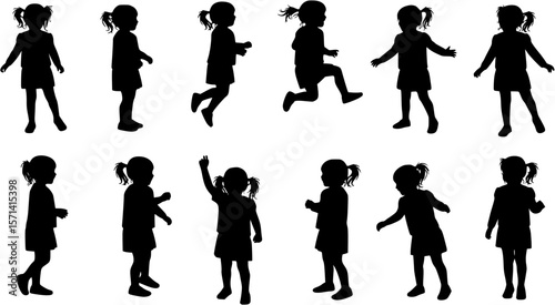 vector, isolated silhouette little girl on white background
