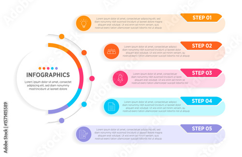 Modern Vector infographic label design with circle infographic template design and 5 options or steps. Can be used for process diagram, presentations, workflow layout, banner, flow chart, info graph.