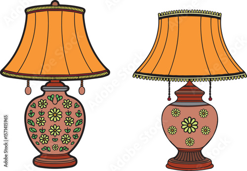 Two vintage table lamps isolated on white background provide soft light
