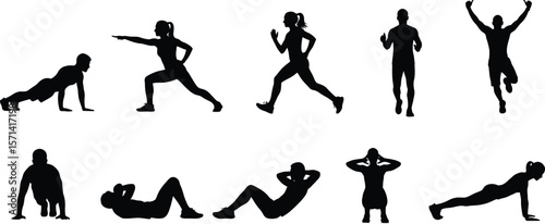 Fitness workout silhouette vector illustration exercise training aerobics gym