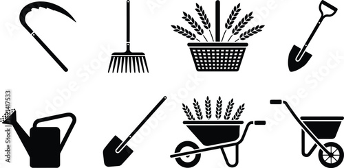 Essential Gardening Tools A Collection of  Farming Icons for Harvest and Spring Planting