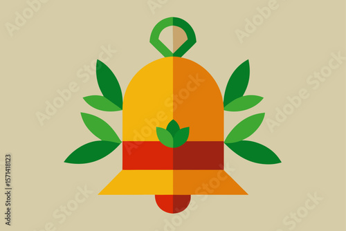 Decorative Bell Pattern With Green Leaves And Ribbons