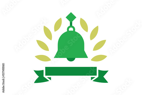 Decorative Bell Pattern With Green Leaves And Ribbons