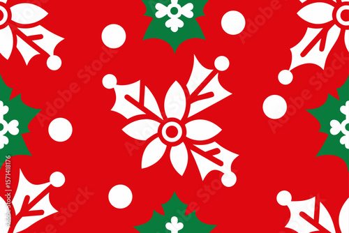 Classic Red And White Christmas Pattern With Mistletoe