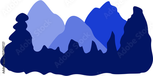 Mountain Adventure Silhouette Blue Color 