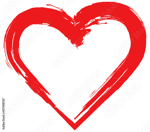 Red love heart made of rough strokes isolated over white background for Valentine s Day, wedding or other purpose. Hand drawing vector illustration.