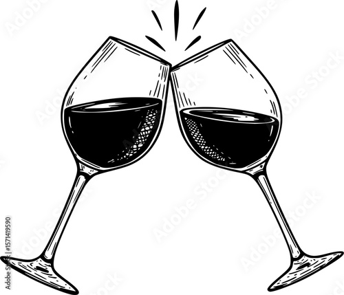 clinking wine glasses hand drawn vector sketch
