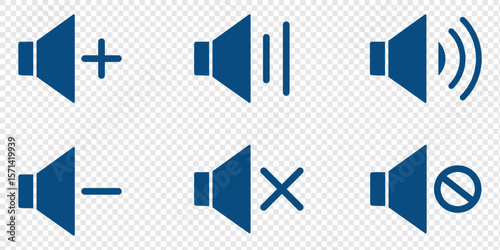 Sound icon, volume symbol. flat style speaker, sound, volume icon set vector symbol, low and high level and mute volume speaker icon for web and apps. Speaker icon set with ring, mute icon.