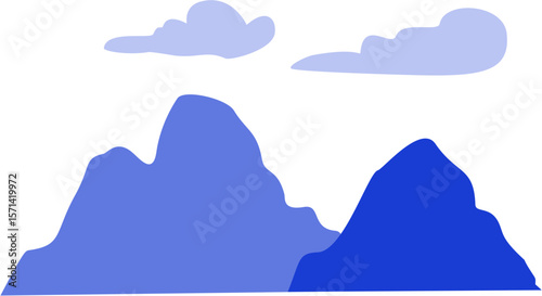 Blue Silhouette of Forest and Mountains