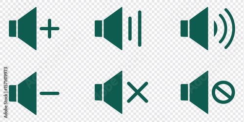 Sound icon, volume symbol. flat style speaker, sound, volume icon set vector symbol, low and high level and mute volume speaker icon for web and apps. Speaker icon set with ring, mute icon.
