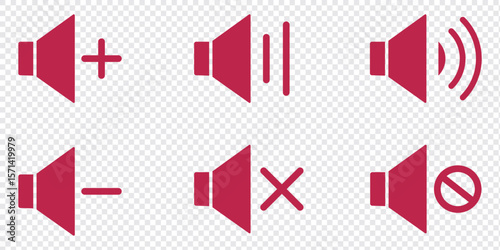 Sound icon, volume symbol. flat style speaker, sound, volume icon set vector symbol, low and high level and mute volume speaker icon for web and apps. Speaker icon set with ring, mute icon.