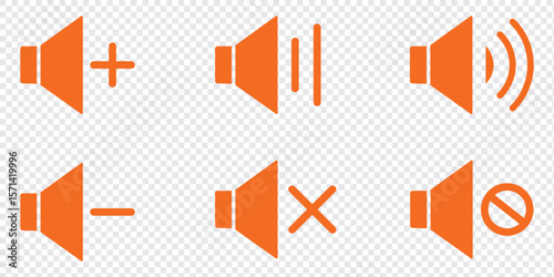 Sound icon, volume symbol. flat style speaker, sound, volume icon set vector symbol, low and high level and mute volume speaker icon for web and apps. Speaker icon set with ring, mute icon.
