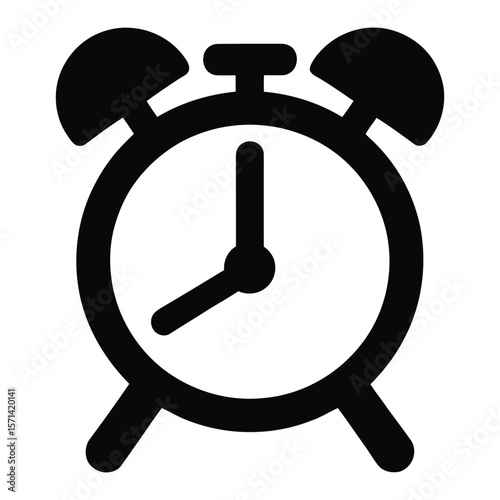 Black Alarm Clock Icon Simple Time Management Graphic Design Element vector