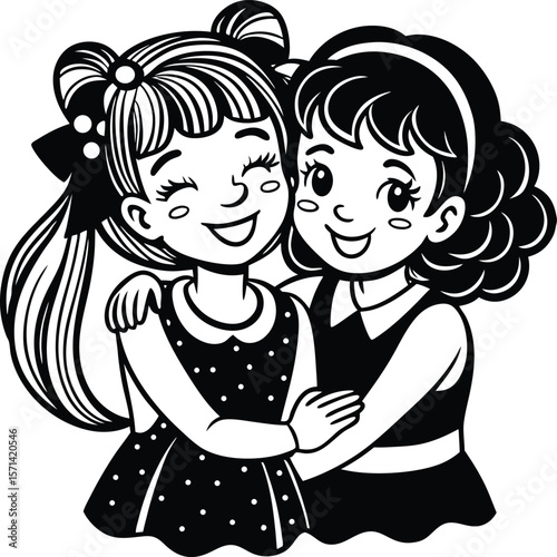 Happy girls hugging friendship happiness